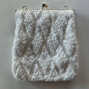 Vintage hand beaded purse white